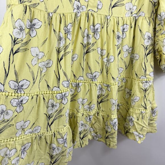 Anthropologie Maeve Bettina Ladder Lace Mini Dress Small Linen Floral Oversized - Picture 6 of 15